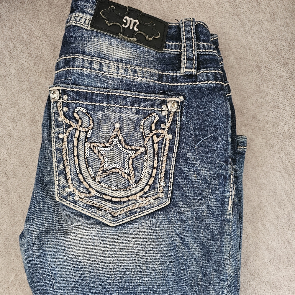Miss Me Blue Jeans with Star Embellishment